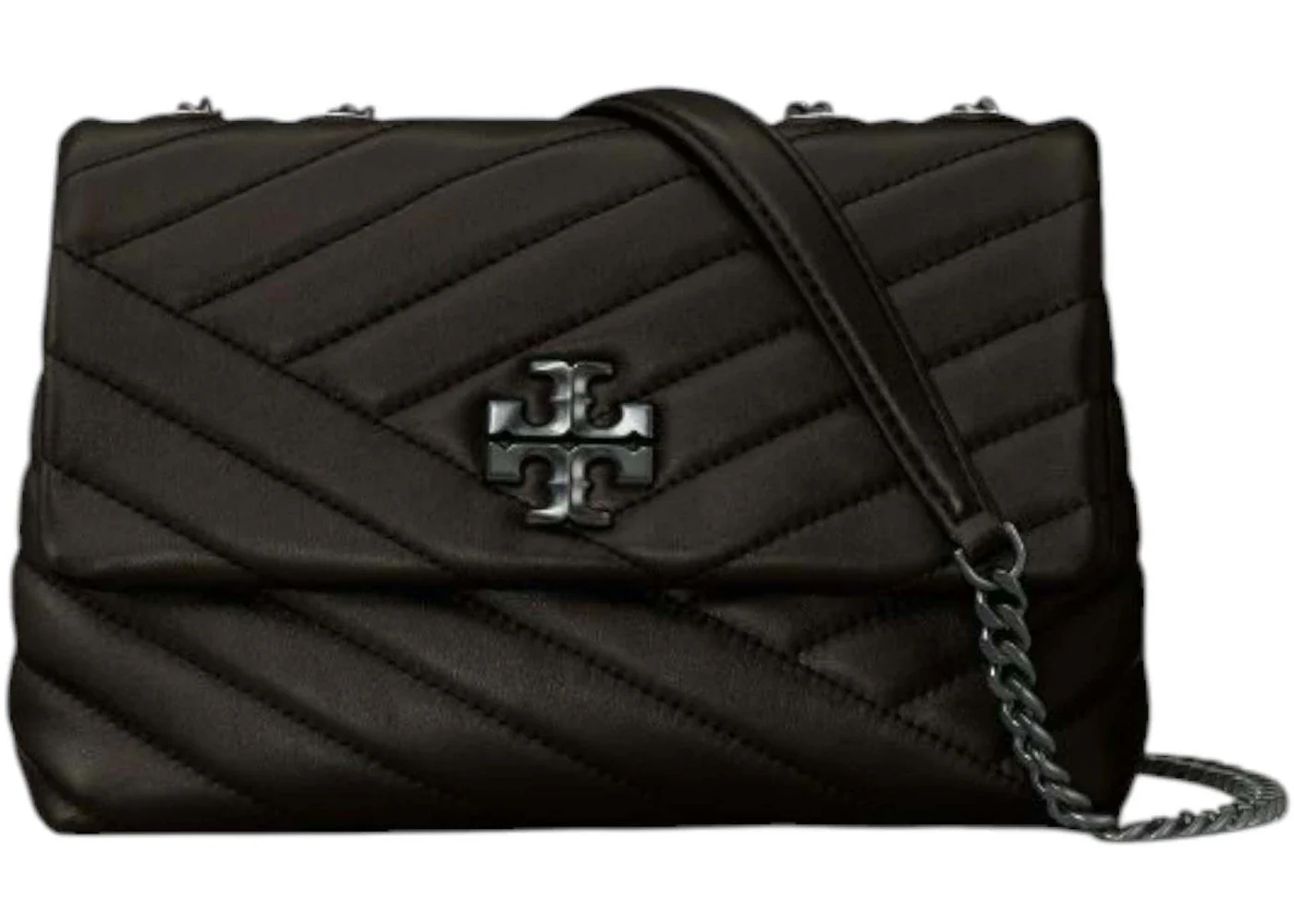 Tory Burch Kira Chevron Powder Coated Small Convertible Shoulder Bag Black/Silver