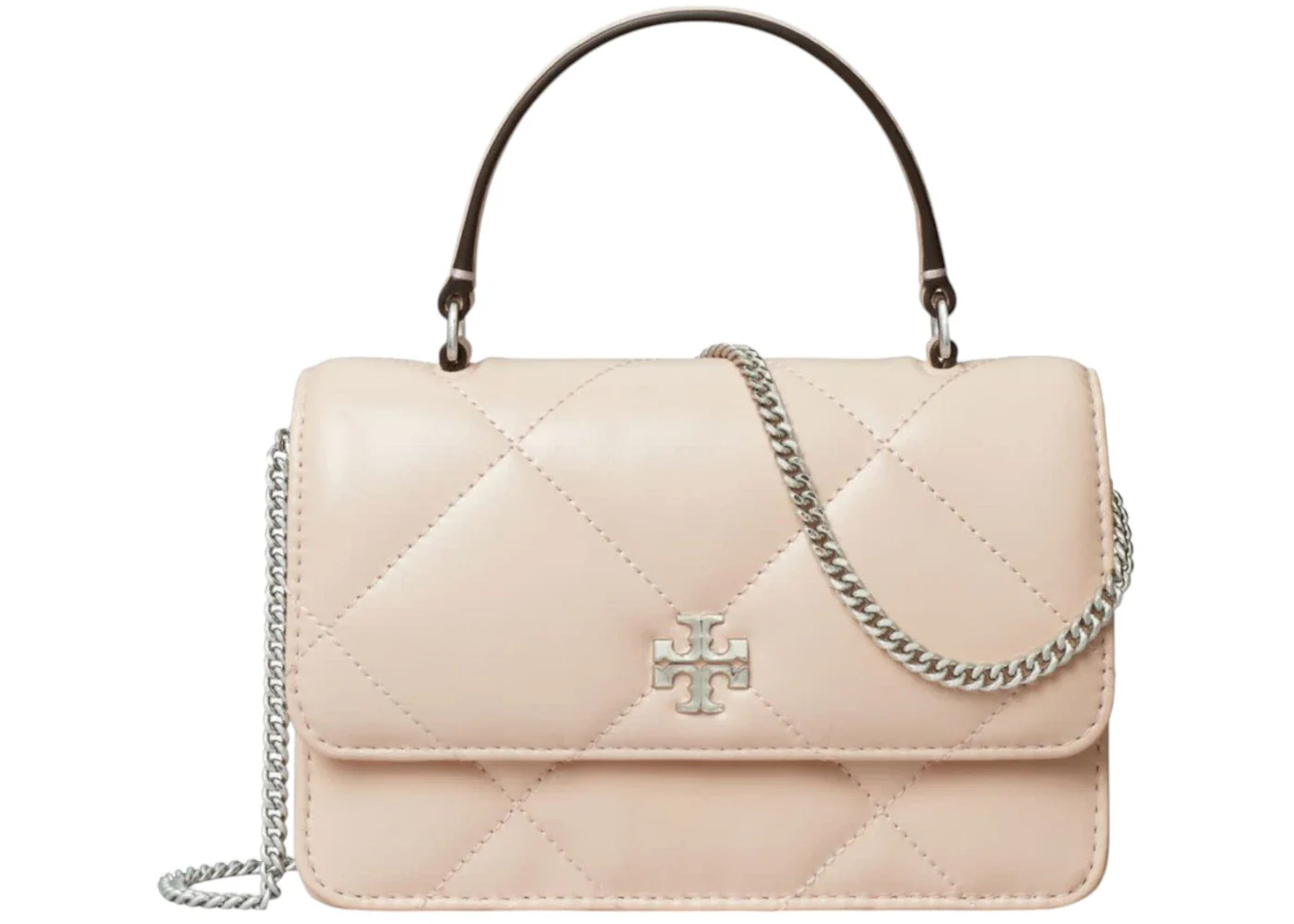 Tory Burch Kira Diamond Quilt Mini Top Handle Chain Wallet Soft Pink