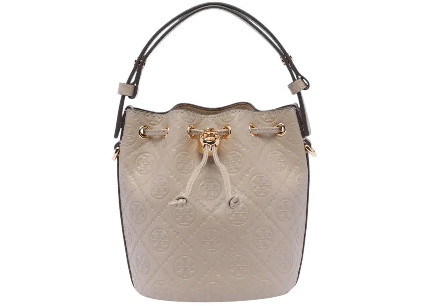 Tory Burch T Monogram Leather Mini Bucket Bag Whiskey