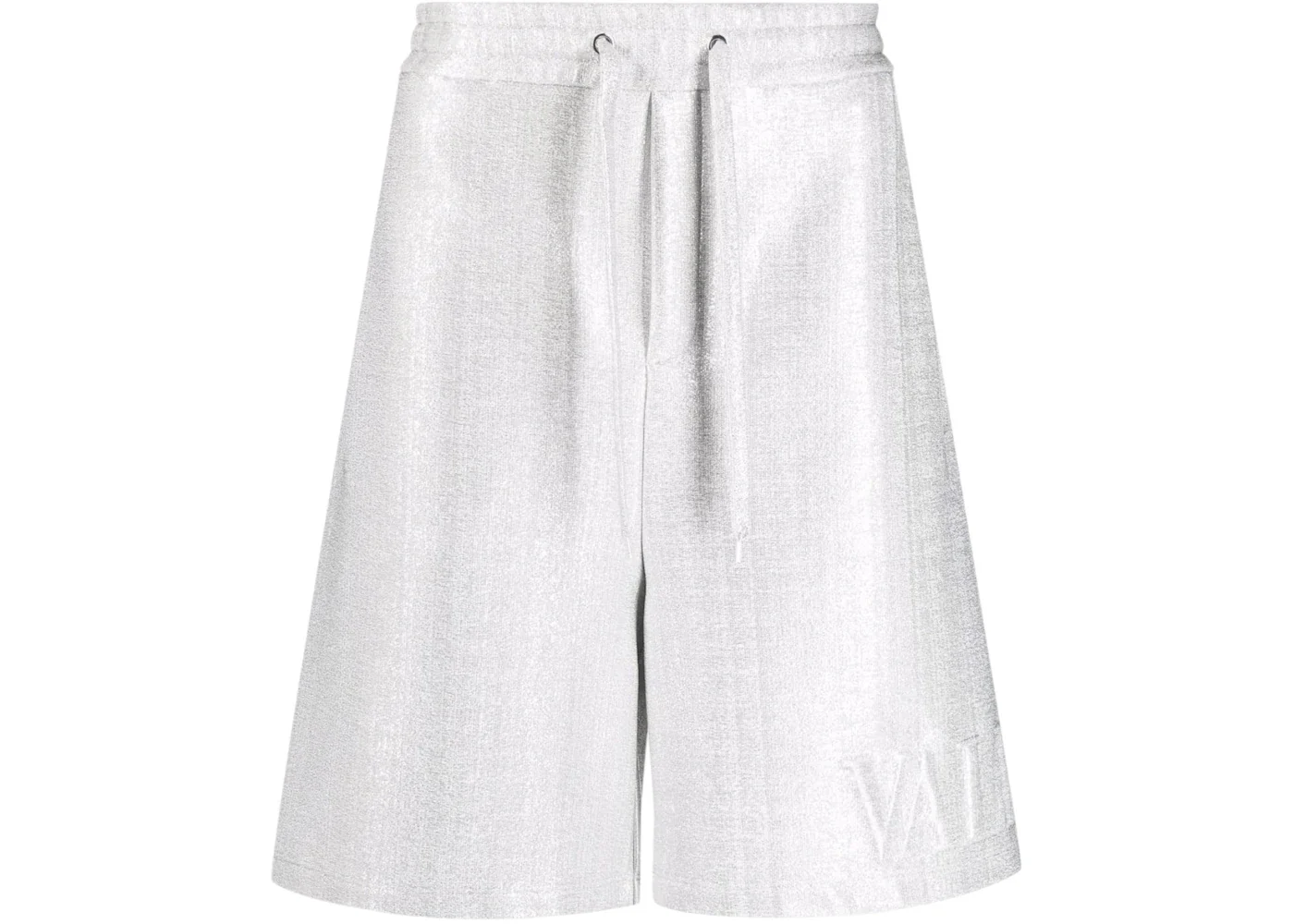 Valentino Logo-Embossed Metallic-Sheen Track Shorts Gray