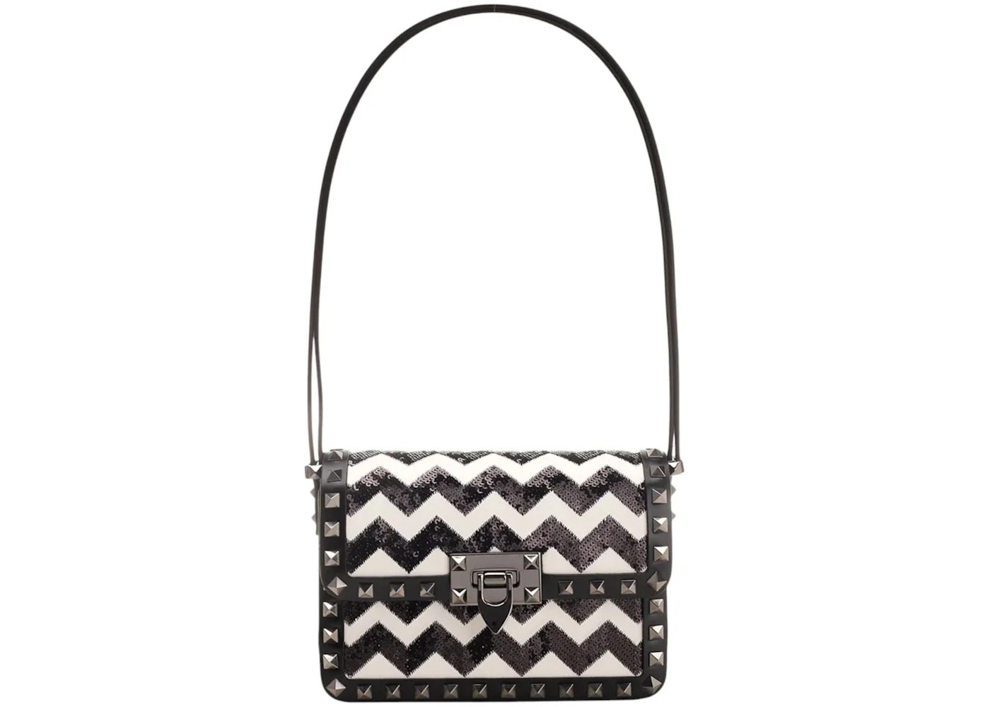 Valentino Rockstud23 Foldover Top Shoulder Bag Black/White